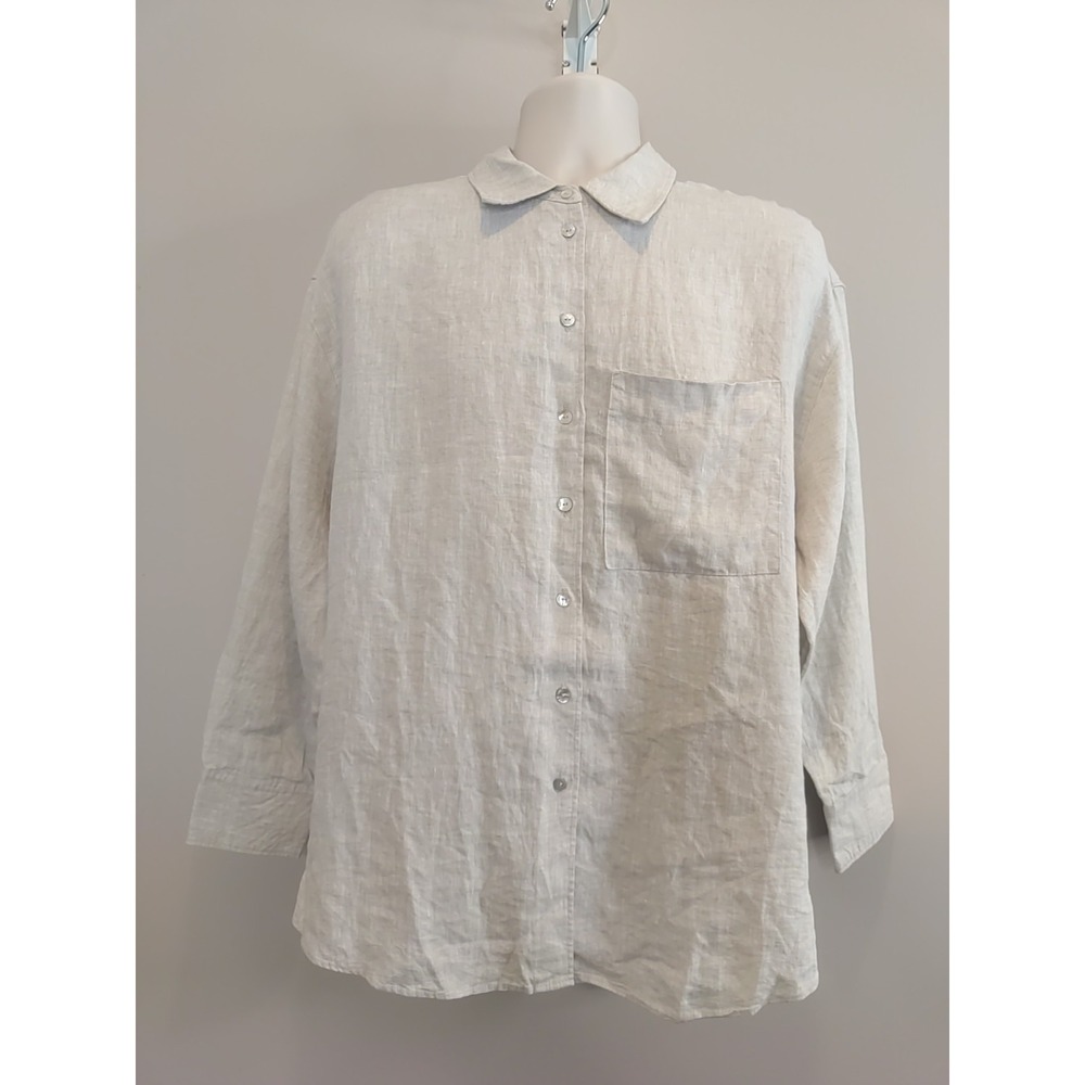Oysho Men Beige Linen Button Down Light Casual Lounge Longsleeve Shirt Size M